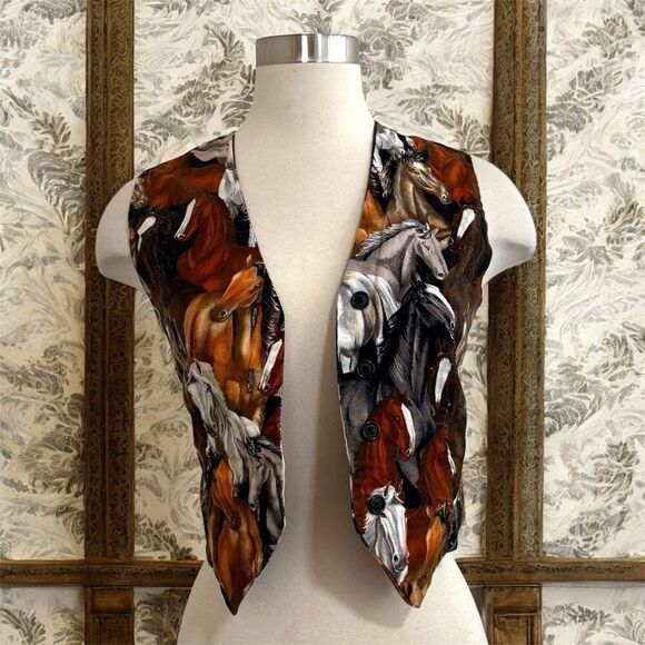 Vintage Jackets & Blazers - Vintage Handmade Horse Novelty Cropped Vest XS Black